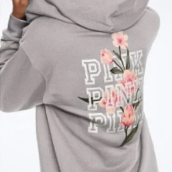 PINK Victoria's Secret Women's Floral Gray Hoodie - Picture 3 of 6
